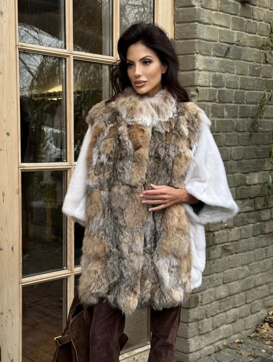 Норковая шуба летучая мышь, отделка из меха рыси