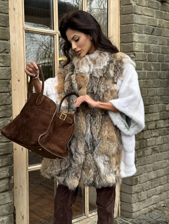 Норковая шуба летучая мышь, отделка из меха рыси