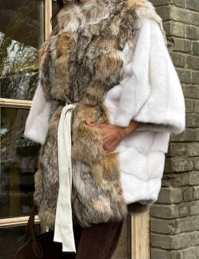 Норковая шуба летучая мышь, отделка из меха рыси