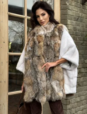 Норковая шуба летучая мышь, отделка из меха рыси