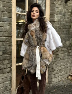 Норковая шуба летучая мышь, отделка из меха рыси