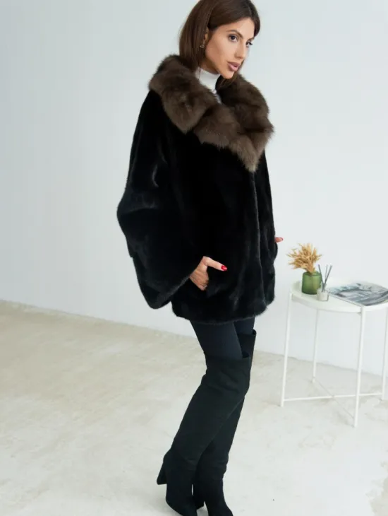 Норковая шуба Blackglama, английский воротник из меха куницы