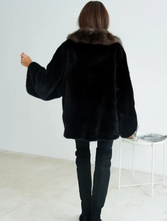 Норковая шуба Blackglama, английский воротник из меха куницы