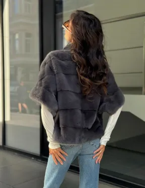 Норковый пуховик/жилет 2в1 - светлый графит