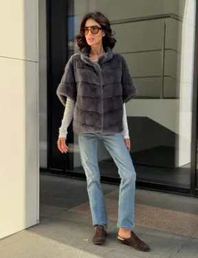 Норковый пуховик/жилет 2в1 - светлый графит