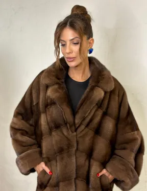 Шуба из аукционной норки английский воротник - цвет орех