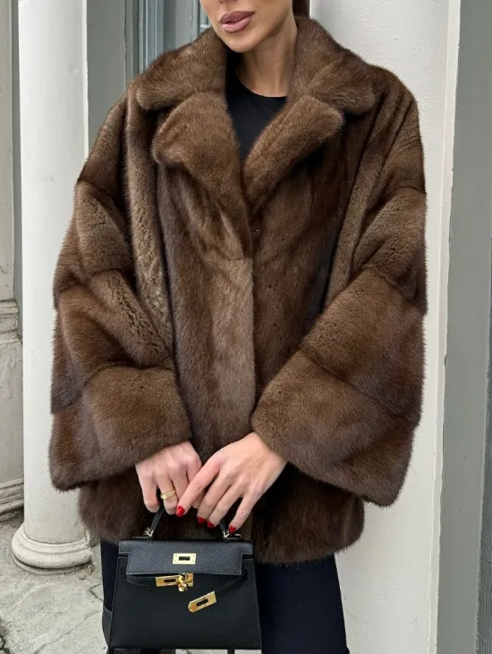 Кимоно полушубок английский воротник - цвет соболь