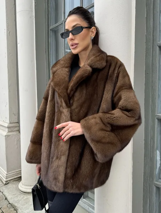 Кимоно полушубок английский воротник - цвет соболь