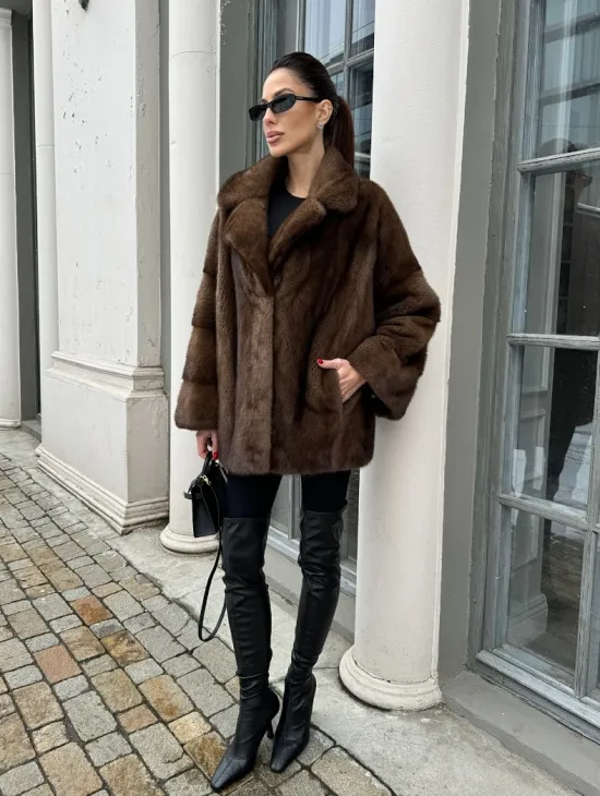 Кимоно полушубок английский воротник - цвет соболь