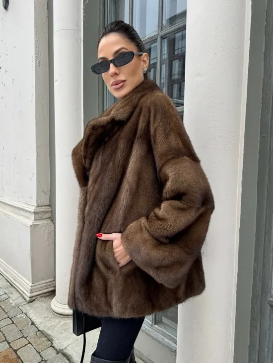 Кимоно полушубок английский воротник - цвет соболь