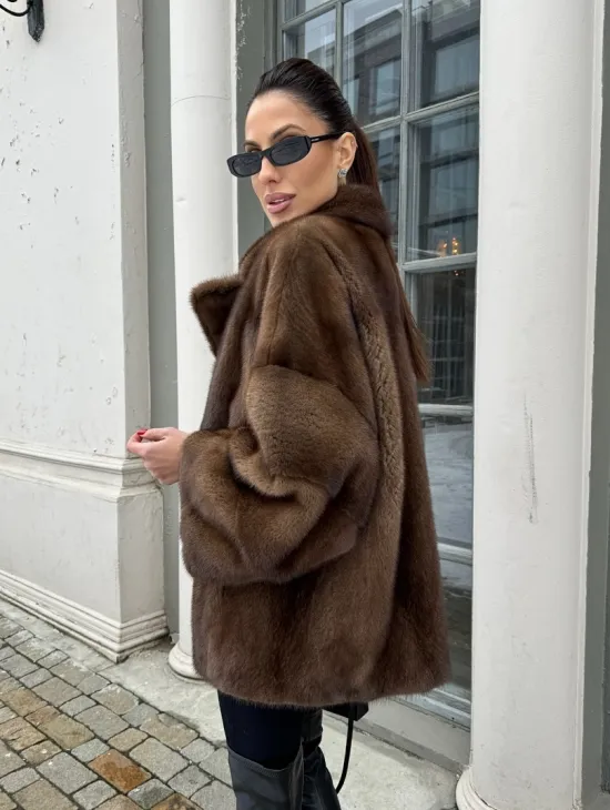 Кимоно полушубок английский воротник - цвет соболь