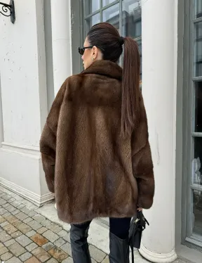 Кимоно полушубок английский воротник - цвет соболь