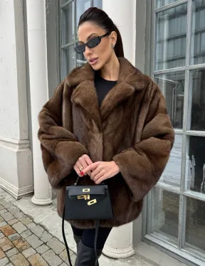 Кимоно полушубок английский воротник - цвет соболь