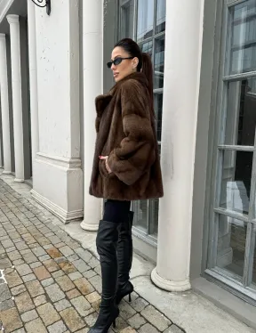 Кимоно полушубок английский воротник - цвет соболь