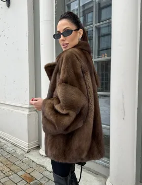 Кимоно полушубок английский воротник - цвет соболь