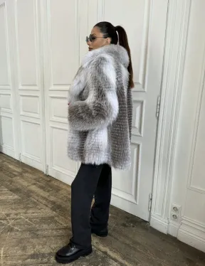 Шуба из меха арктической лисы - серая