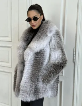 Шуба из меха арктической лисы - серая