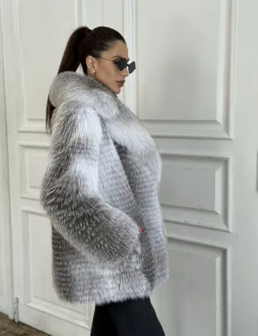 Шуба из меха арктической лисы - серая