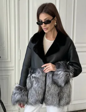 Дубленка с мехом чернобурки - цвет черный