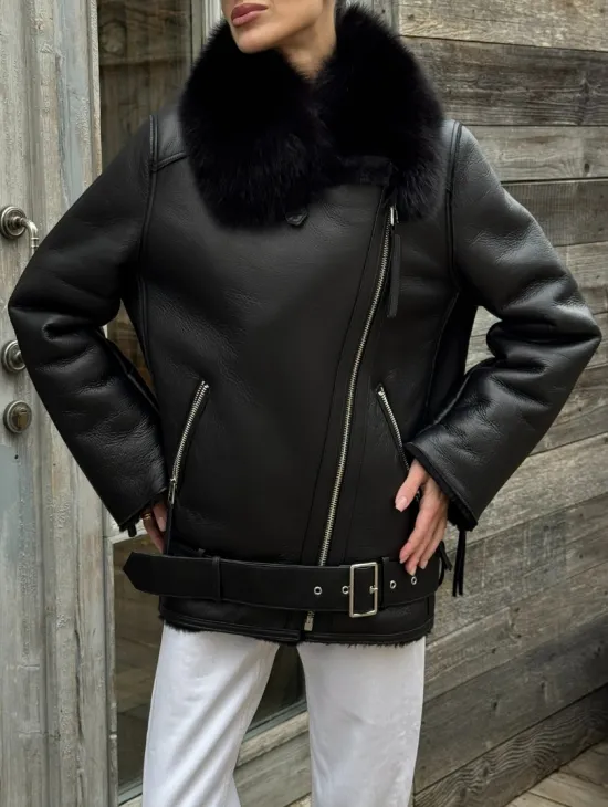 Дубленка из натуральной овчины с мехом песца