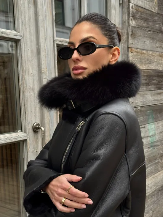 Дубленка из натуральной овчины с мехом песца