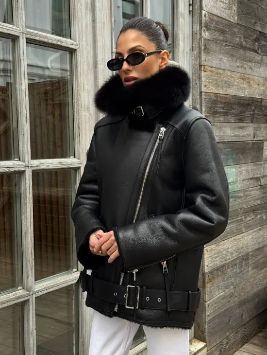 Дубленка из натуральной овчины с мехом песца