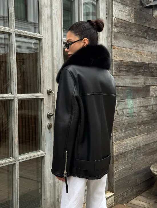 Дубленка из натуральной овчины с мехом песца