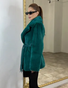 Жакет из меха норки английский воротник - морской изумруд
