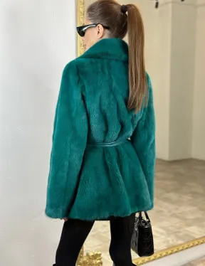 Жакет из меха норки английский воротник - морской изумруд