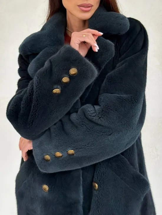 Норковый жакет английский воротник - черный изумруд