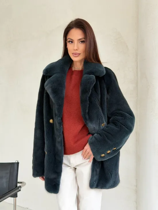 Норковый жакет английский воротник - черный изумруд
