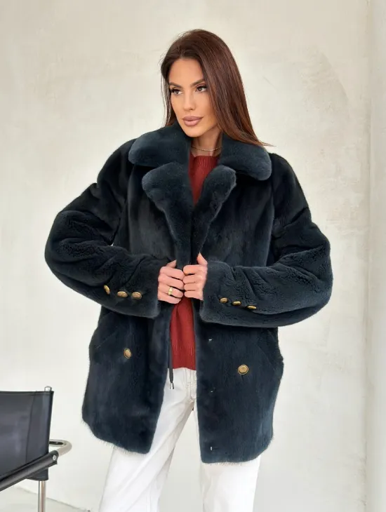Норковый жакет английский воротник - черный изумруд