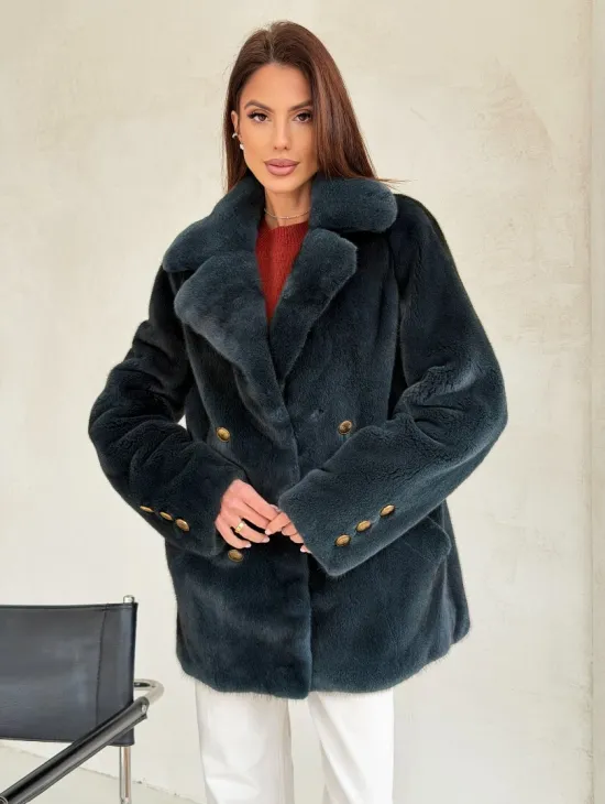 Норковый жакет английский воротник - черный изумруд