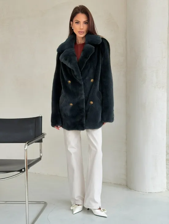 Норковый жакет английский воротник - черный изумруд