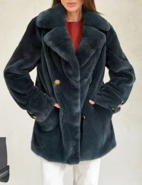 Норковый жакет английский воротник - черный изумруд