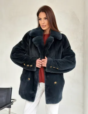 Норковый жакет английский воротник - черный изумруд