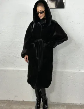 Черная шуба из импортной норки с капюшоном