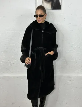 Черная шуба из импортной норки с капюшоном