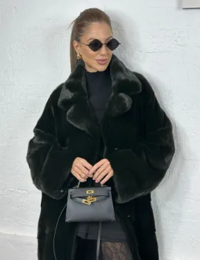 Кимоно норка мех NAFA английский воротник - темный изумруд