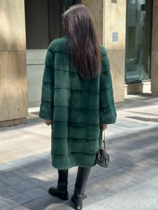 Зеленая шуба мех NAFA английский воротник