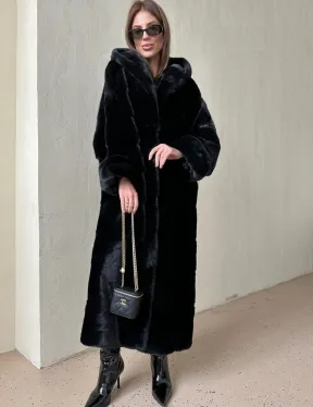 Шуба из аукционной норки VELVET, паркет с капюшоном