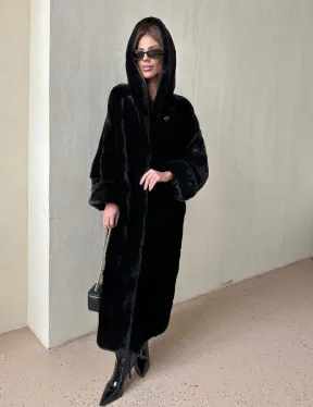 Шуба из аукционной норки VELVET, паркет с капюшоном