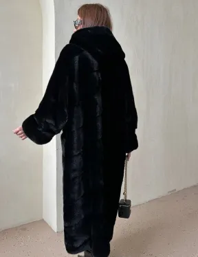 Шуба из аукционной норки VELVET, паркет с капюшоном