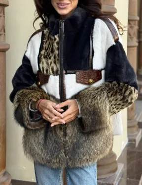 Комбинированная курточка из меха норки и енота - цвет графит