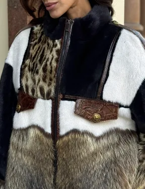 Комбинированная курточка из меха норки и енота - цвет графит