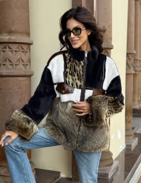 Комбинированная курточка из меха норки и енота - цвет графит