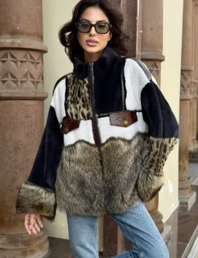 Комбинированная курточка из меха норки и енота - цвет графит