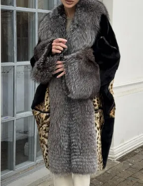 Комбинированная шуба из норки и чернобурой лисы