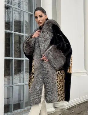 Комбинированная шуба из норки и чернобурой лисы