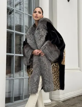 Комбинированная шуба из норки и чернобурой лисы